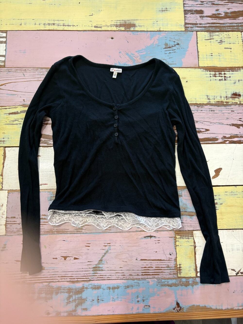 Self Esteem ribbed long-sleeve henley top from the Y2K-inspired juniors Size S
